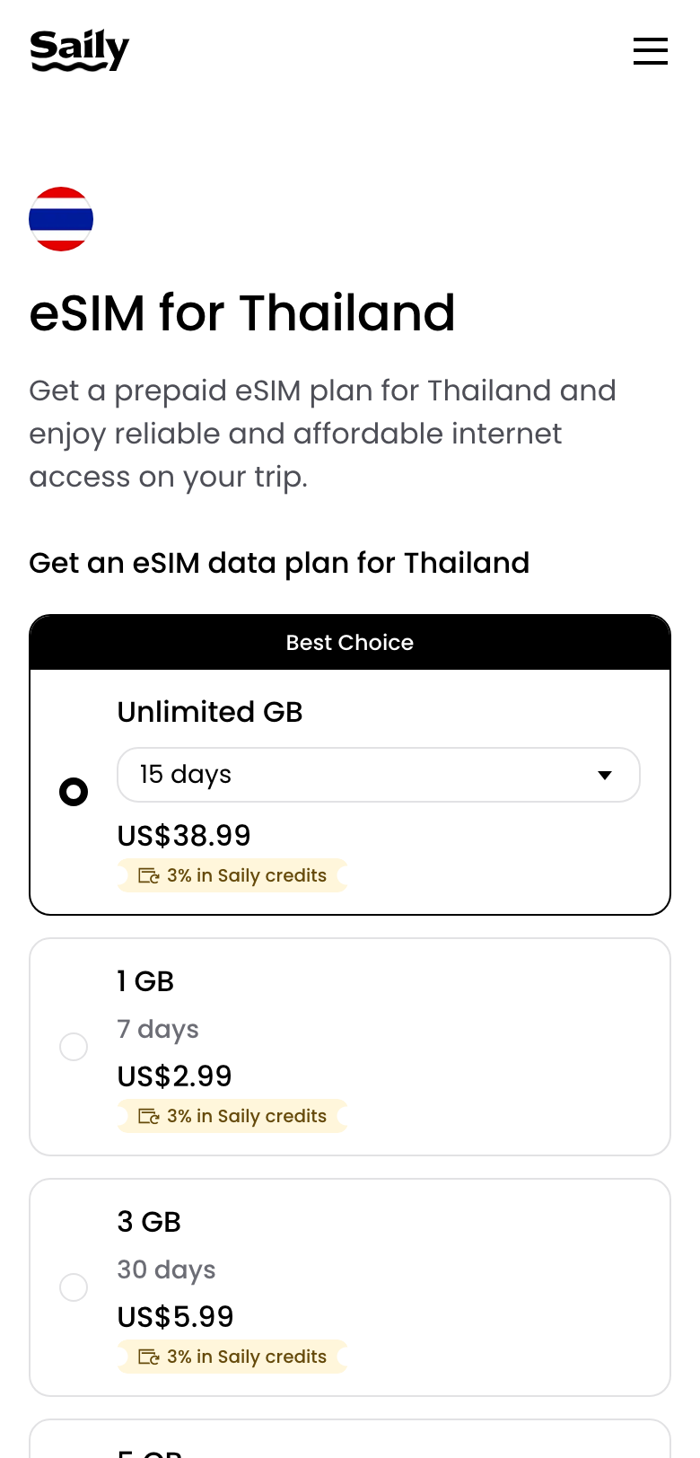 Saily Thailand eSIM plans