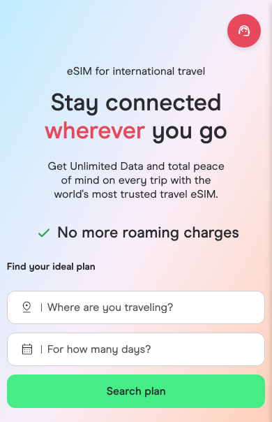 Holaflys startsida med sökformulär för abonnemang