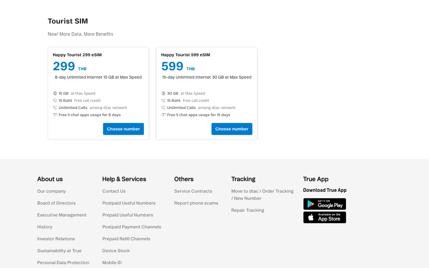 dtac Happy Tourist SIM plan prices - 299 THB for 8 days and 599 THB for 15 days